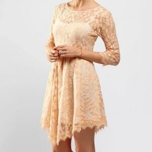 Free People Pink Sand Lace 3/4 Sleeves Dress 6